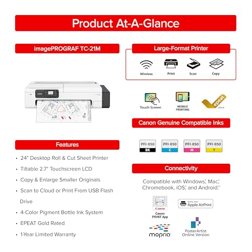 canon imageprograf tc-21m  multifunction printer 2434 large format poster amp plotter printer - automatic roll amp cut sheet paper feeder usb wi-fi lanwhite