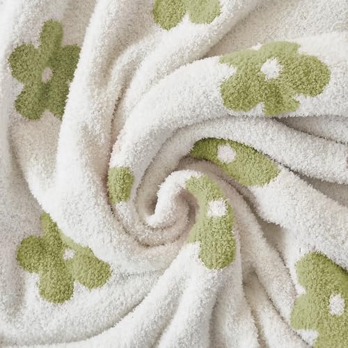 Image of Ultra Soft Cozy Sunflower Knitted Throw Blanket Fluffy Microfiber Checkerboard Bed Blanket Lightweight Both Sides Blanket for Couch Sofa Bed (Sage Green, Throw 50 inchx60 inch)