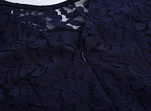 Image of MSLG Women's Elegant Round Neck V-Back Wedding Guest Floral Lace Cocktail Party A Line Dress 910