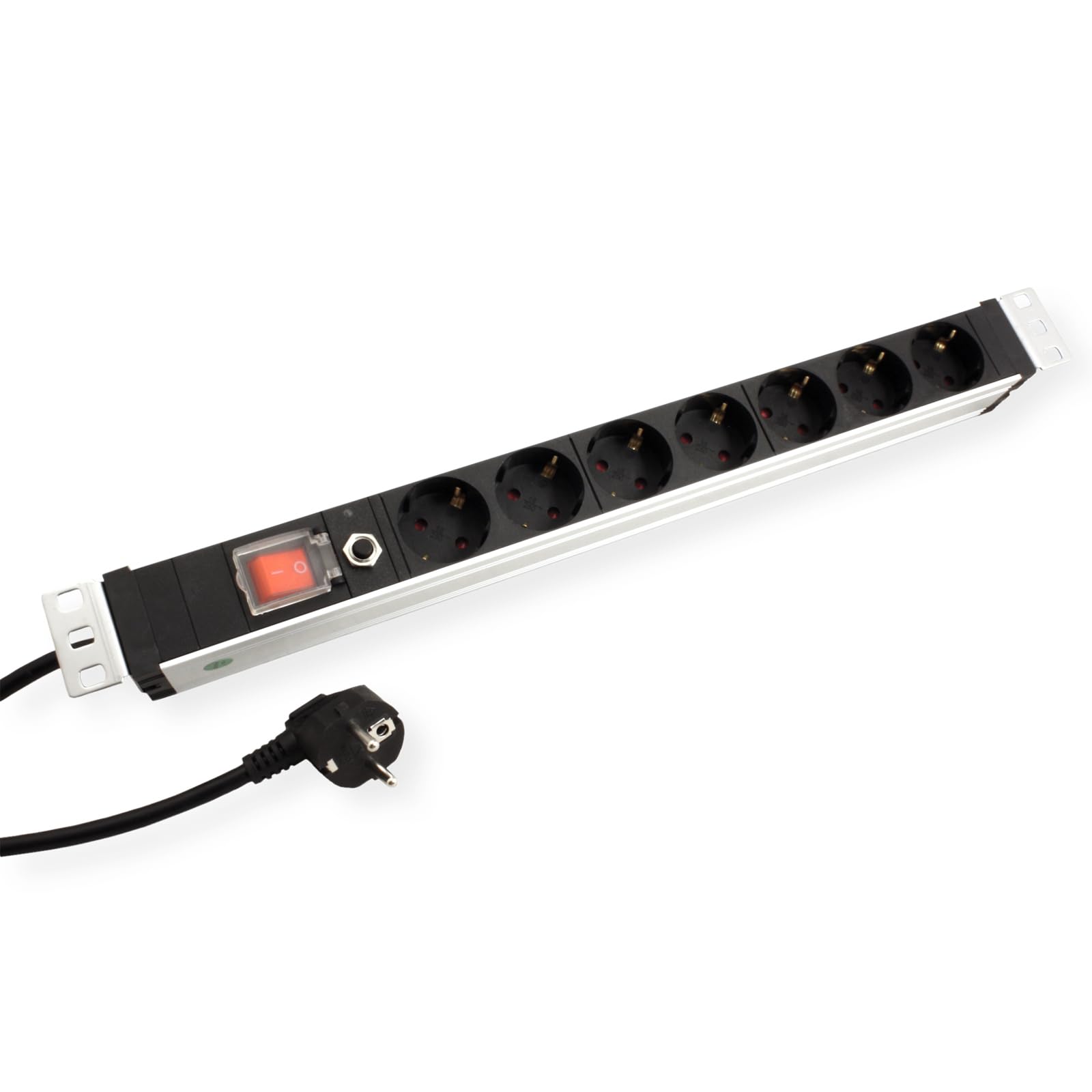 VALUE 19"-Steckdosenleiste 7fach, 1 HE + Schutzkontakt-Stecker (CEE 7/4), mit Überlastschutz, 1,8 m