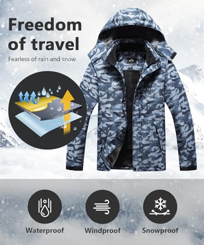 Image of Men's Mountain Winter Coat Warm Fleece Ski Snow Jacket Waterproof Raincoat with Hood