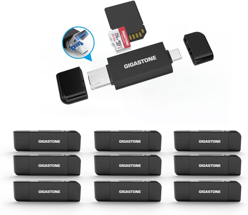 GIGASTONE SD Card Reader 10-Pack, 5-in-1 USB-A/USB-C Card Reader, Dual Slot for SD/Micro SD/SDHC/SDXC, Compatible with Laptop, PC, iPhone16/15, MacBook Pro/Air, iPad Pro, Android