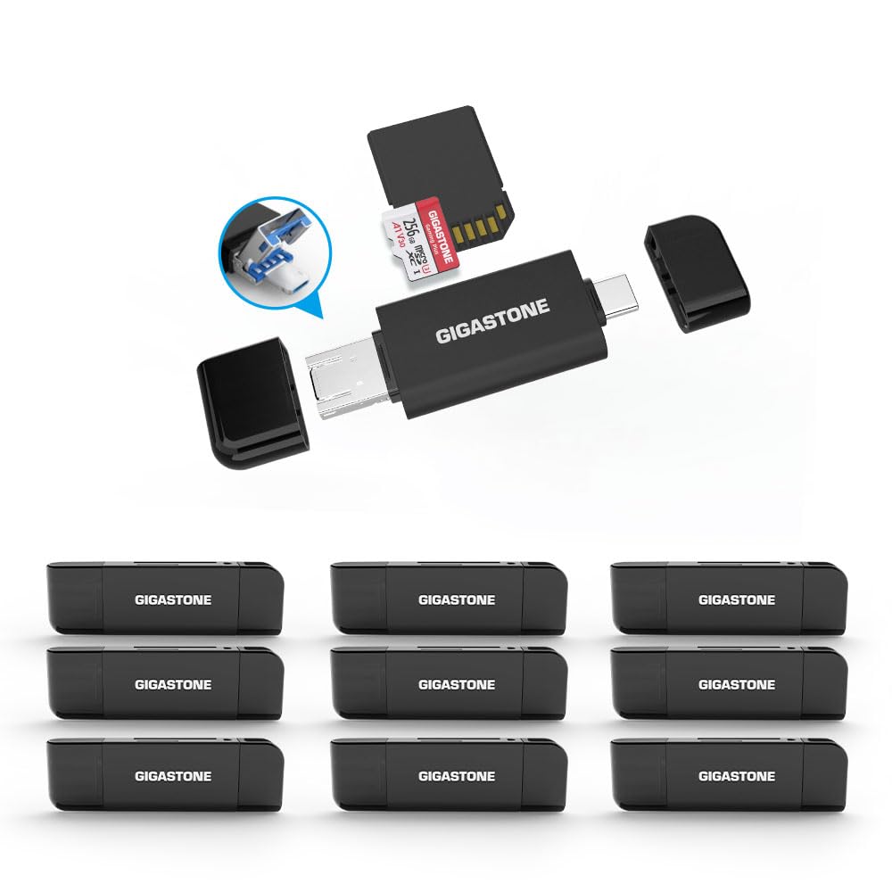 GIGASTONE SD Card Reader 10-Pack, 5-in-1 USB-A/USB-C Card Reader, Dual Slot for SD/Micro SD/SDHC/SDXC, Compatible with Laptop, PC, iPhone16/15, MacBook Pro/Air, iPad Pro, Android
