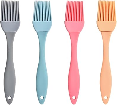 Silicone Oil Brush 4PCS Household Pouring Pastry Brush with Removable Head for Kitchen Cooking Baking Grilling Sauce Butter Marinade Blue Gray Pink Apricot