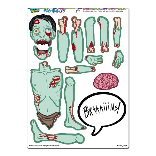 Graphics and More 'Zombie' Undead Funny Scary Halloween MAG-NEATO'S Novelty Gift Paper Doll Locker Refrigerator Vinyl Magnet Set