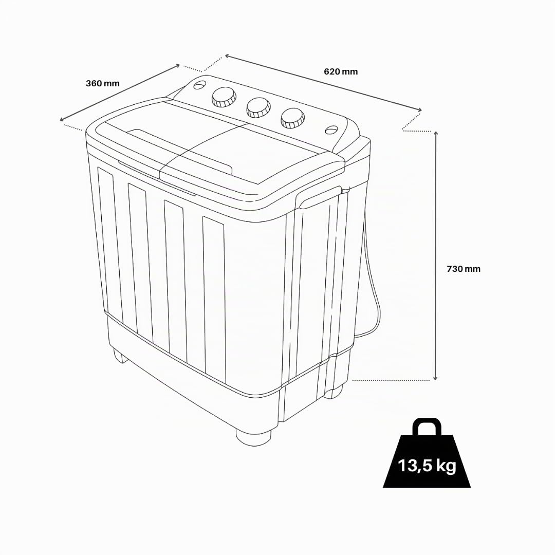 Tangarus Lavadora Portátil Ibiza 5,5Kg - Compacta, Eficiente y Sin Instalación Previa para Tus Aventuras y Uso Diario - Ideal para Camping Con Funda Protectora