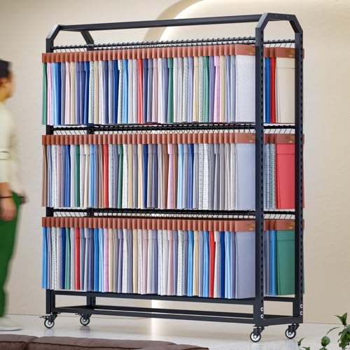 Aioneer Expositores Comerciales De Tarjetas De Colores para Telas Textiles, Estante Móvil para Rollos De Tela con Barra Ajustable para Colgar Y Ruedas con Freno, Organizador De R-6 Rods-145cm