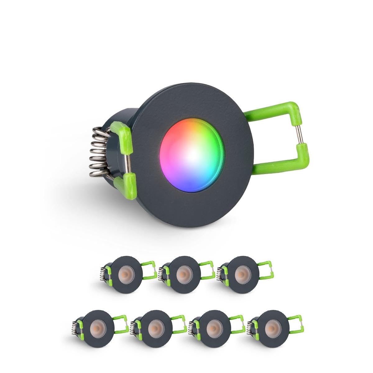 LongLife LED 8er Set Einbaustrahler Mini 3W RGBW anthrazit RAL 7016 IP65 Dimmbare Strahler für Terrassenüberdachung, Carports, Dachüberständen