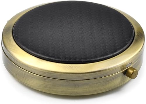 Pastillero compacto retro con espejo para bolso organizador de medicamentos de viaje (amarillo)