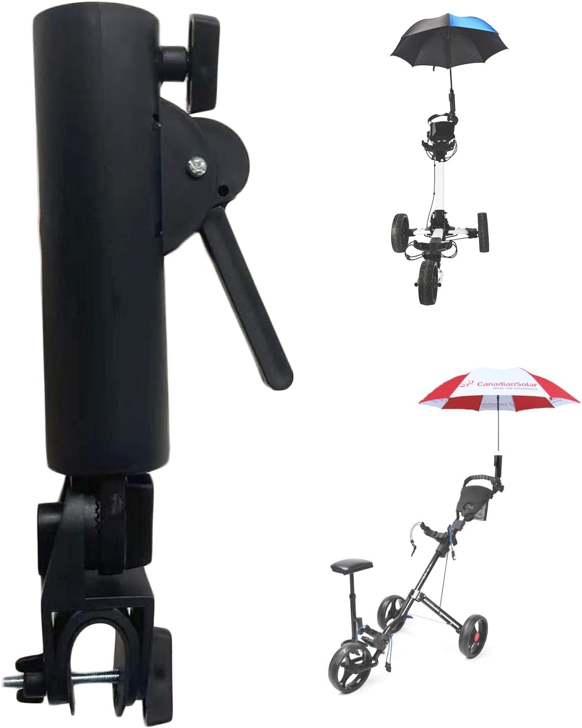 Golf Push Cart Umbrella Holder, Heavy Duty Adjustable Umbrella Mount for Scooter Wheelchair Bicycle Stroller Baby Carriage
