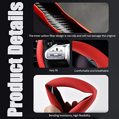 Image of AutoBizarre Car Anti Skid Non Slip Red Leather Steering Wheel Grip Covers Decoration Universal for All Cars - Set of 2 pcs