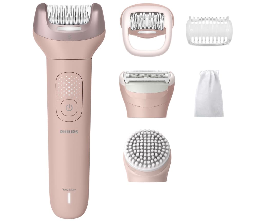 PHILIPS Epilatore BRE718/00 serie 9000 con ProGuide a 360° per un'epilazione precisa, pinzette in ceramica, spazzola esfoliante per il corpo, testina da barba, pettine da taglio + altri accessori