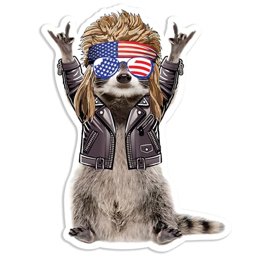 Image of Rocking Raccoon Mullet Sticker - Large 5 Inch, Waterproof, Fade Resistant, Dishwasher Safe, Strong Adhesive - Funny Raccoon Gifts for Adults, Raccoon Stickers