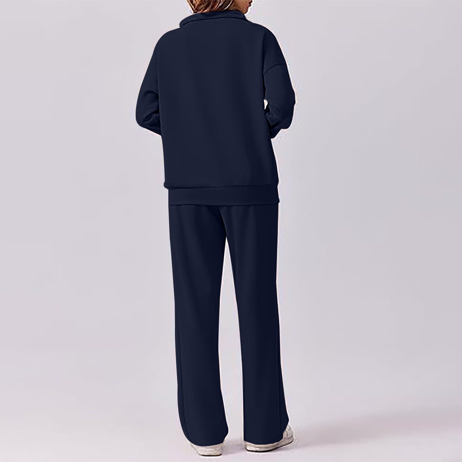 Tuta da jogging da donna, taglie grandi, tuta sportiva da donna per fitness | Felpa con cappuccio a mezza cerniera, a gamba larga, pantaloni da fitness, tuta da allenamento, tinta unita, 2 pezzi