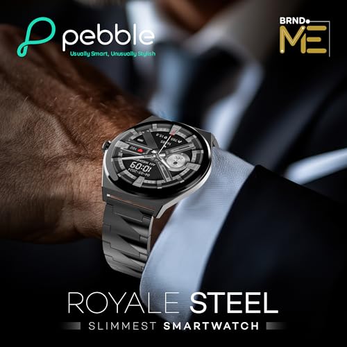 Image of Pebble Royale Steel Luxury Metal Smartwatch | Ultra-Slim Stainless Steel Body, 1.43 inch Ultra AMOLED Display, Always-On Display, Bluetooth Calling, DIY Watch Faces (Black)