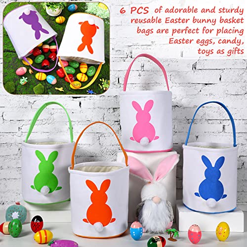 Image of Honeydak 6 PCS Easter Basket for Kids, Cute Bunny Canvas Tote Bucket