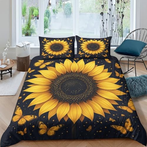 Housse de couette tournesol 140x200 parure lit 3D papillon - 4