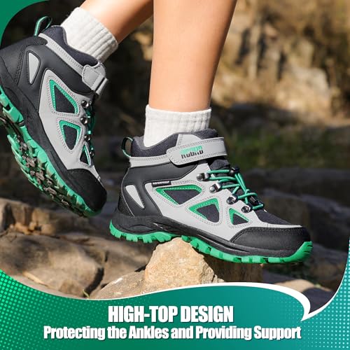 R CORD Kids Hiking Boots Waterproof & Breathable, Durable TPR Traction Outsole, Anti-Skid, Athletic Drawstring Closure, Unisex, Purple, Little Kid, Hiking, Sports3