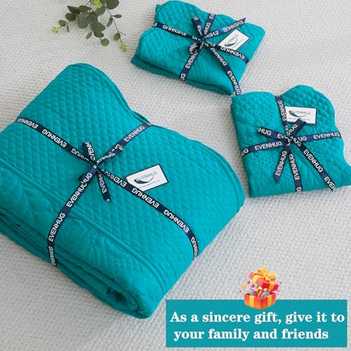 Image of EVENHUG Oversized King Bedspreads California King Quilt Set with Pillow Shams Extra Wide Large King Size Quilts Lightweight Coverlet Bedding Sets Teal Blue 120 inchx120 inch