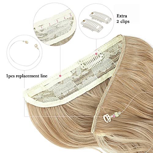 Secret Hair Extensions, Invisible Wire Wavy Synthetic Hair Pieces for Women 20 Inch Ash Blonde Hair Extensions, Daily Party Wedding Use - Image 4