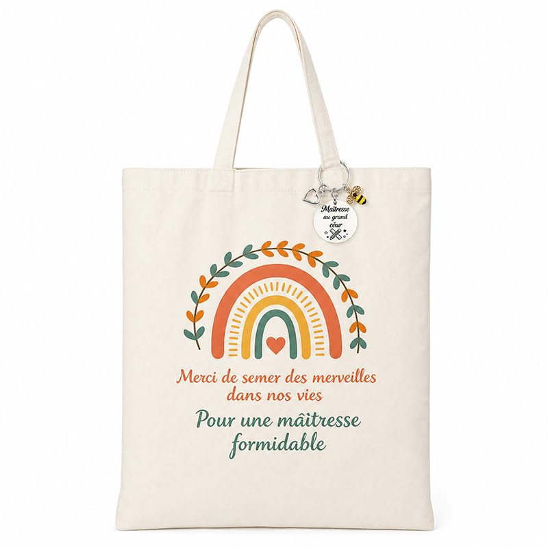 Tote Bag Maitressee Merci Porte-Clé Sac Cabas Femme Grande Capacité Réutilisable