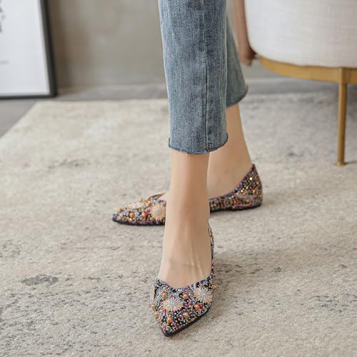 HIPPOSEUS Women's Rhinestone Flats Shoes Pointed Toe Ballet Flats Bohemia Style Shoes4
