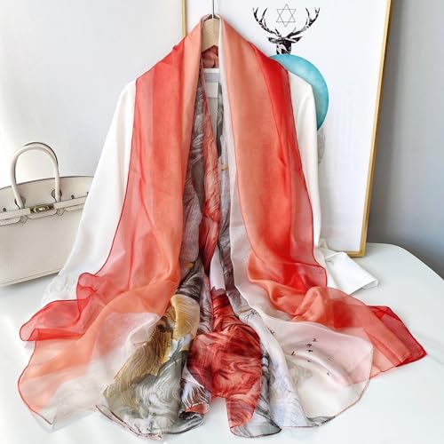 Image of Scarf Stole for Women - 185 x 135 cm Chiffon Scarf with Floral Print | Lightweight Scarf, Soft Stole for Women | Satin Feel Neck Scarf | Women Accessory
