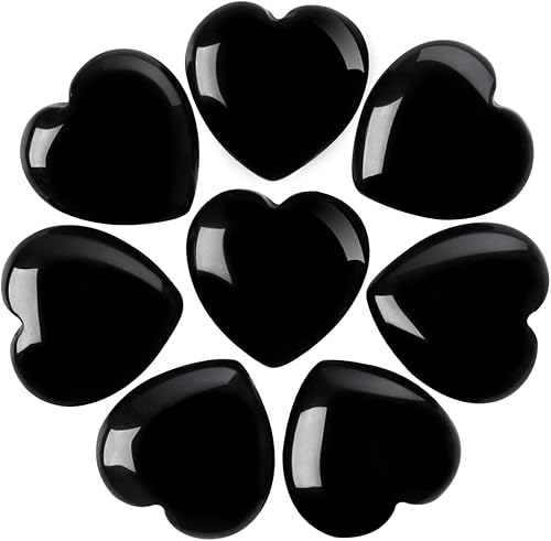 CASMON Juego de 8 piedras naturales de obsidiana para el amor (1 pulgada), corazón de soplo de cristal de palma curativa con caja de regalo para