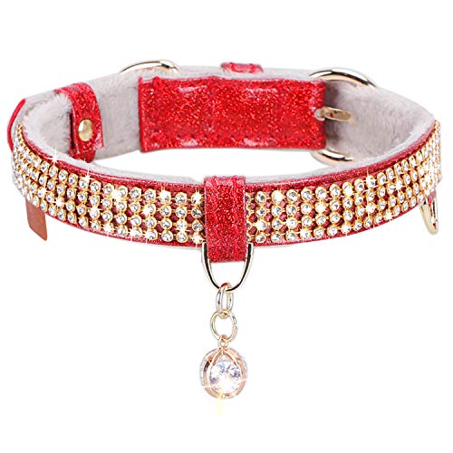 Image of Cat Collar, Dog Collar, [Bling Rhinestones] PU Leather with Pendant Adjustable Collars for Small Dog and Cat Small Red
