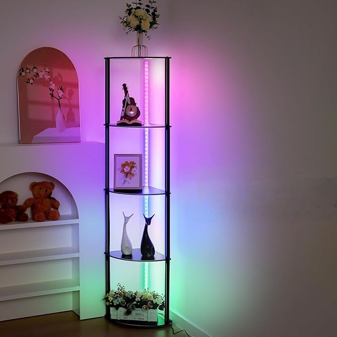 Lampadaire d'angle LED RVB à 5 couches avec télécommande pour salon