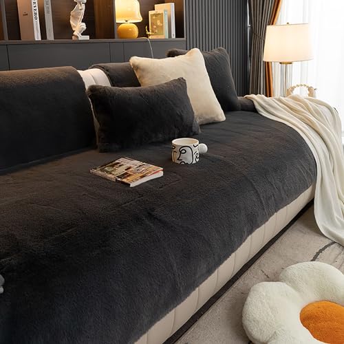Funda de sofá felpa acolchada gris oscuro para sofás seccionales con cojín rectangular 2