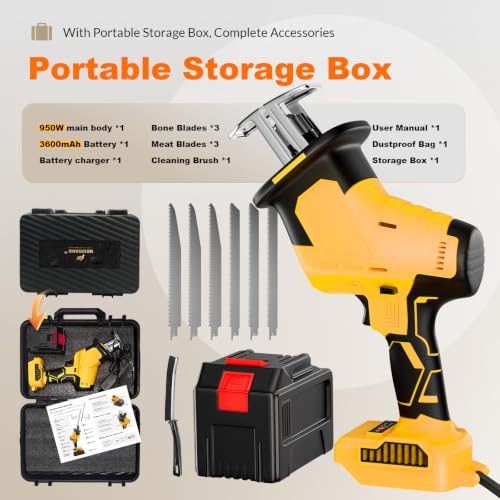 Image of 950W Brushless Motor Electric Meat and Bone Saw w / 3900mAh Battery+6Blades