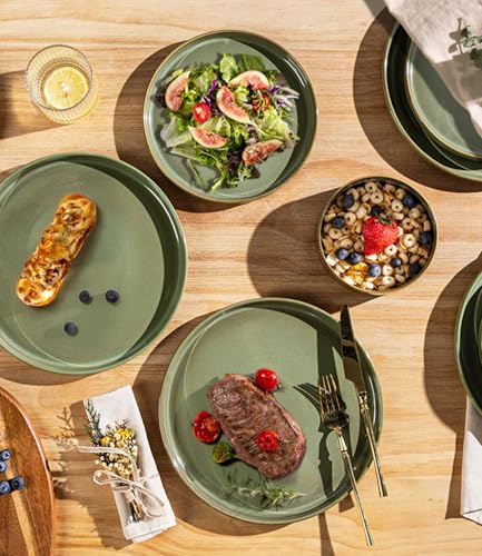 Image of TheTerra Ceramic Dinnerware Sets for 4, 12 Pieces Porcelain Lightweight Plates and Bowls Sets, Scratch Resistant Dish Set, Oven & Microwave & Dishwasher Safe, Sage Umber