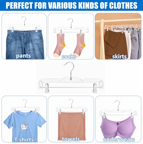 Amber Home 24-Pack Clear Plastic Adjustable Clip Hangers for Pants, Skirts, and Jeans