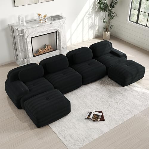Sapgaks Canapé d'angle convertible, canapé de 2 à 4 places, canapé modulable compressible, peut être combiné librement avec accoudoirs et repose-pieds,...