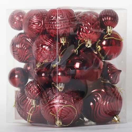 Christmas Ornaments Set with 36pcs Shatterproof Christmas Tree Decorations Multi-Size Christmas Ball Ornaments with 7 Styles Burgundy