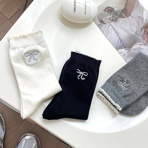 Image of Women's Cute Crew Socks, Casual Athletic Cotton Bowknot Cherry Calf Novelty Socks for Women