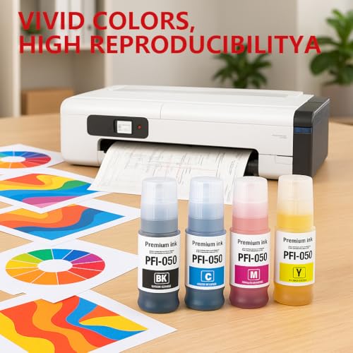 Image of PFI-050 Pigment Ink Tank 70ML (4-Pack, Black Cyan Magenta Yellow) - Lometic PFI-050 PFI050 Ink Cartridge Replacement for Canon imagePROGRAF TC-20 TC-21 TC-20M TC-21M Printer | PFI-050 PFI050 Ink Cartridge Replacement for Canon imagePROGRAF TC-20 TC-21 TC-20M TC-21M Printer