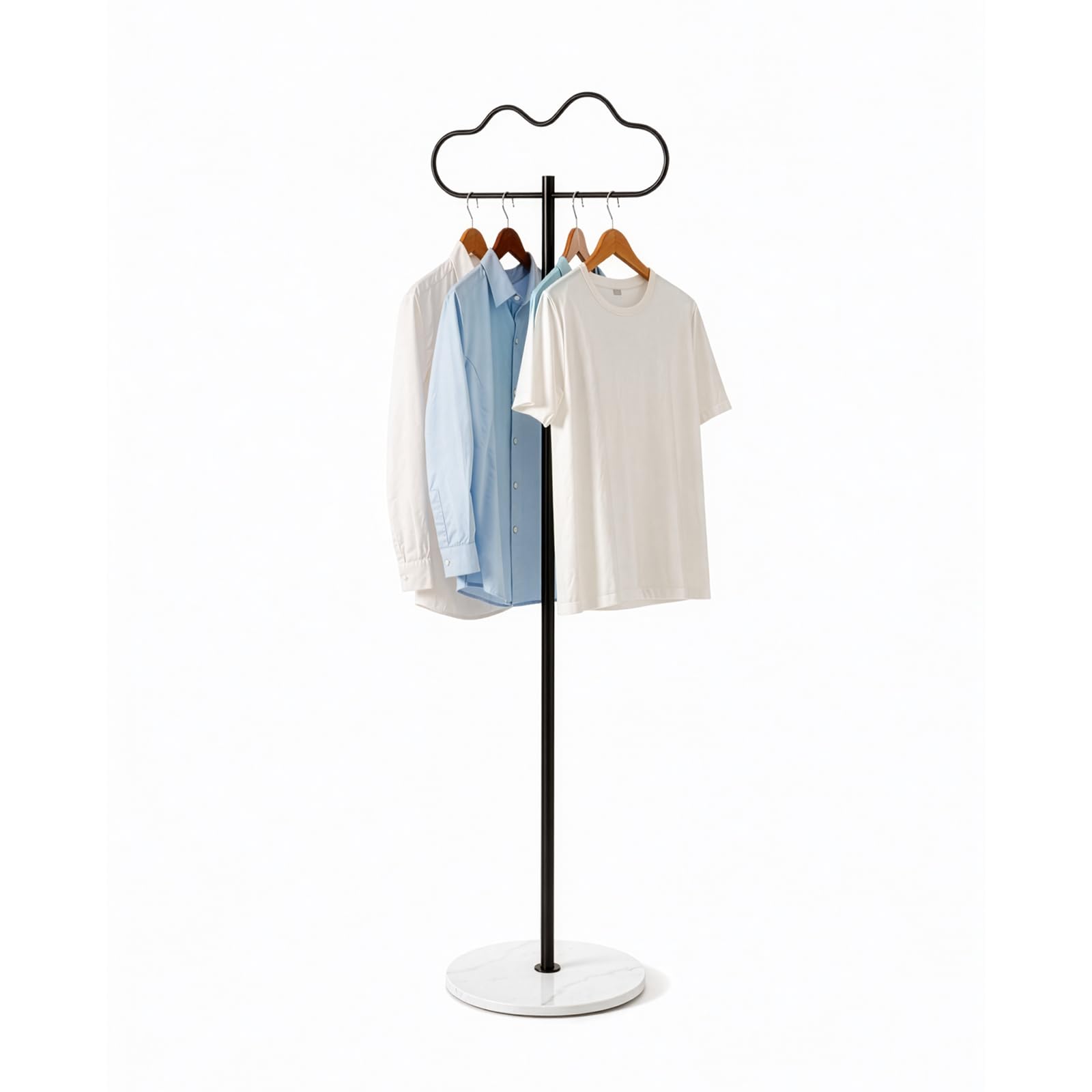 SUNNYNEST Heavy Duty Clothes Rail for Bedroom, Coat Stand T-Shaped Freestanding Metal Coat Rack with Stone Base, 175 cm Stable Modern Organizer for Coats, Clothes and Bags (Black-Cloud Hanger)