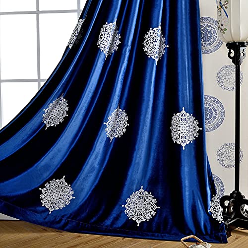 Leeva Samtvorhänge für Schlafzimmer, elegante blaue Privatsphäre Raum Verdunkelung Stickerei Fenstervorhänge für Wohnzimmer und Büro, 2er-Set, 52 x 96 cm Cover