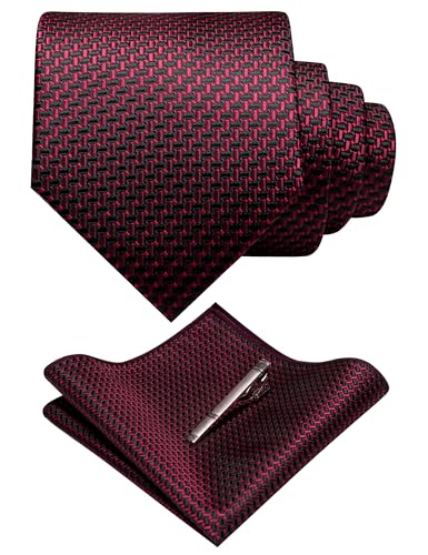 RBOCOTT Mens Woven Tie and Pocket Square with Tie Bar Sets Solid Necktie