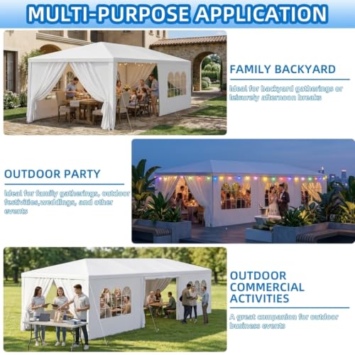 Image of 10'x30' White Party Canopy Shelter Tent, Outdoor Tent with 8 Removable Sidewalls & Transparent Windows for Patio, Backyard, BBQ, Weddings and Outdoor Gatherings