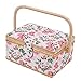 Qiilu Sewing Storage Organizer - Double Layer Large Capacity Basket with Comfortable Handle for Home,Travel - Stylish Floral Design for All Craft Supplies