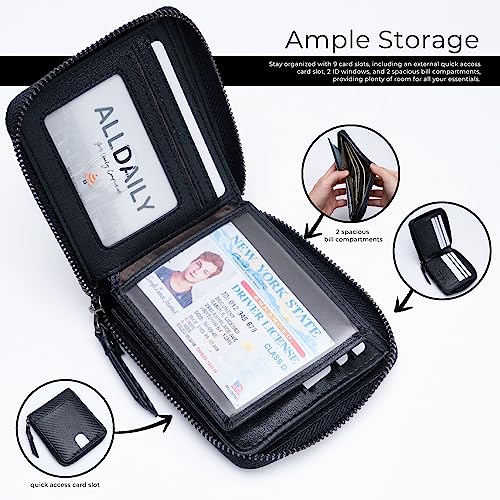 Alldaily RFID Blocking Wallets for Men with Zipper Bifold RFID Card Holder (Black)2