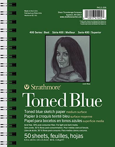 Strathmore 400 Series Sketch Pad, Toned Blue, 5.5x8.5 inch, 50 Sheets - Artist Sketchbook for Drawing, Illustration, Art Class Students