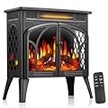 ZAFRO 24" Freestanding Electric Fireplace Stove with Remote Control, Fireplace Heater with Adjustable Flame Color and Brightness, Timer/Sleep Mode/Overheat Protection for Bedroom, Living Room(Black)