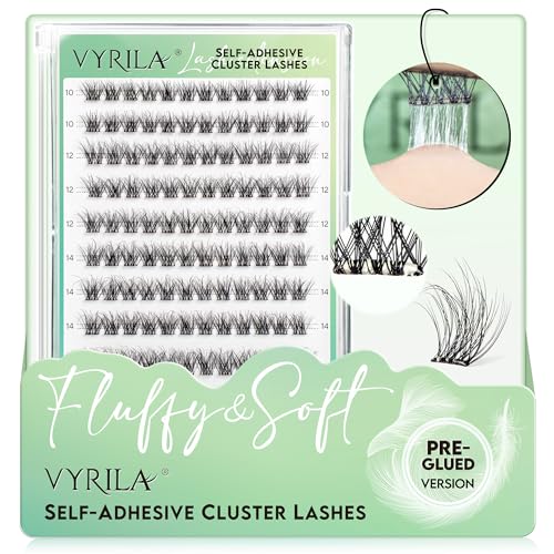 Self-Adhesive Lash Cluster, Pre-Glued Clusters, Pop-On Faux Eyelashes, 3D Thin Band D Curl Natural Look Lahses, Easy to Apply, Reusable 0.05mm Eyelash Extensions (Green Hush-D-0.05-10-16mix)