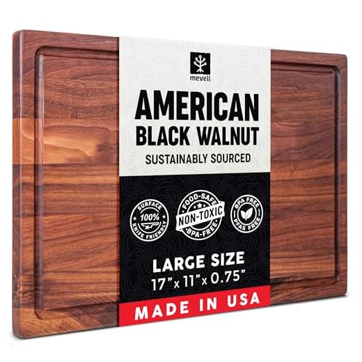 Mevell Walnut Wood Cutting Board for Kitchen, Reversible Wooden Chopping Board With Juice Grooves, Made in Canada (Walnut, 17x11x0.75)