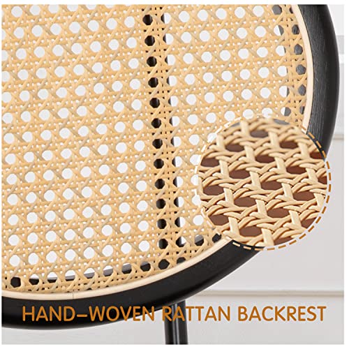 Scurrty Rattan Bar Stool, Counter Height Bar Stools, Indoor Leather Bar Stoolswith Metal Leg & Rattan Backrest, Armless Dining Room Chairs For Kitchens Island (Black, Set Of 1) #TOP5
