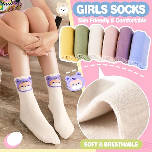 Image of EBMORE Kids Girls Boys Socks Cotton Crew Cute Animal Pattern Fashion Fun Novelty Socks 6 Pack